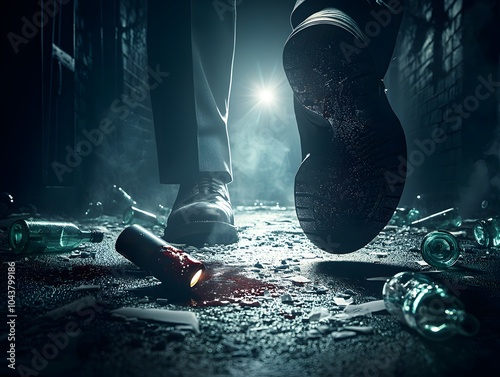 Mysterious Dark Alley with Bloodstained Shoe