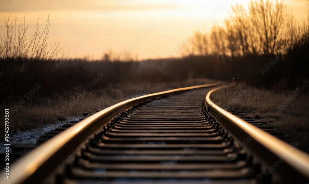 Obraz premium A railroad track with the sun in the background - Transportation