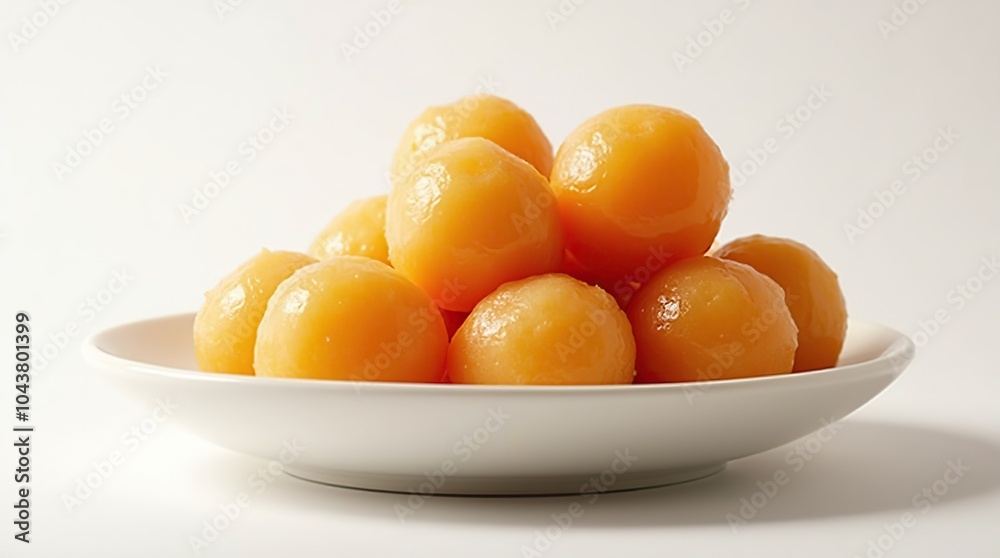Delicious Gulab Jamun Sweets on White Plate in Minimal Setting Delicious Gulab Jamun Sweets on White Plate in Minimal Setting