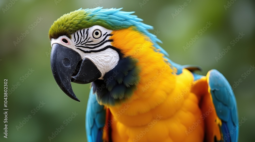 Fototapeta premium Majestic Golden And Blue Macaw in Natural Outdoor Setting