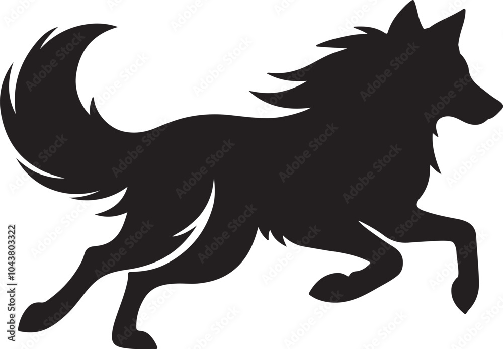 running wolf animal silhouette design vector art illustration