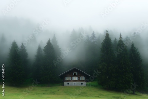 Lonely Cabin in the Misty Pine Forest - Quiet and Serene Mountain Escape