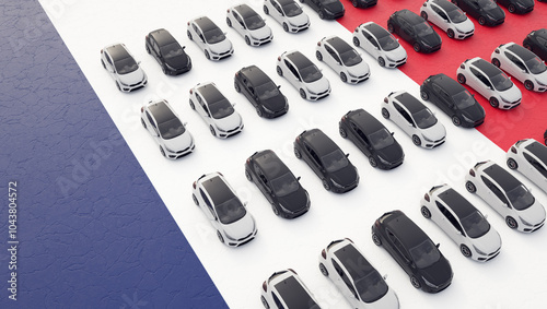 French automotive industry. Light vehicles on the France flag. 3D Render. photo