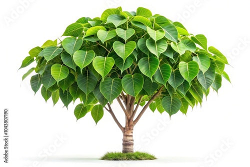 Sacred fig leaf Ficus religiosa L Pipal Tree Bohhi Tree Bo Tree Peepul isolated on white background Low Angle