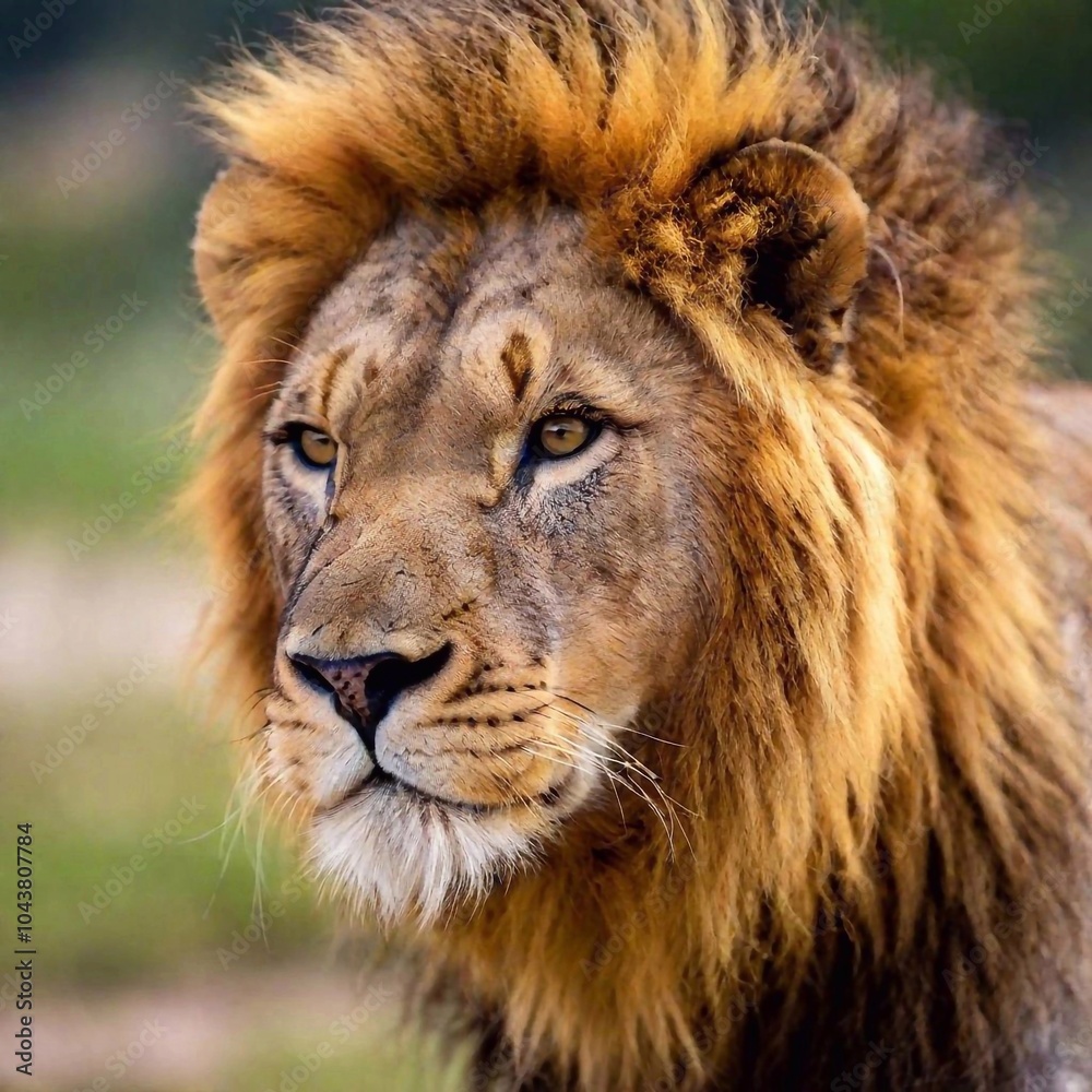 A close-up photo portrait of a lion with its head slightly tilted, deep focus on the softness of its mane flowing in the wind, eye-level shot capturing a gentle yet powerful expression A close-up photo portrait of a lion with its head slightly tilted, deep focus on the softness of its mane flowing in the wind, eye-level shot capturing a gentle yet powerful expression