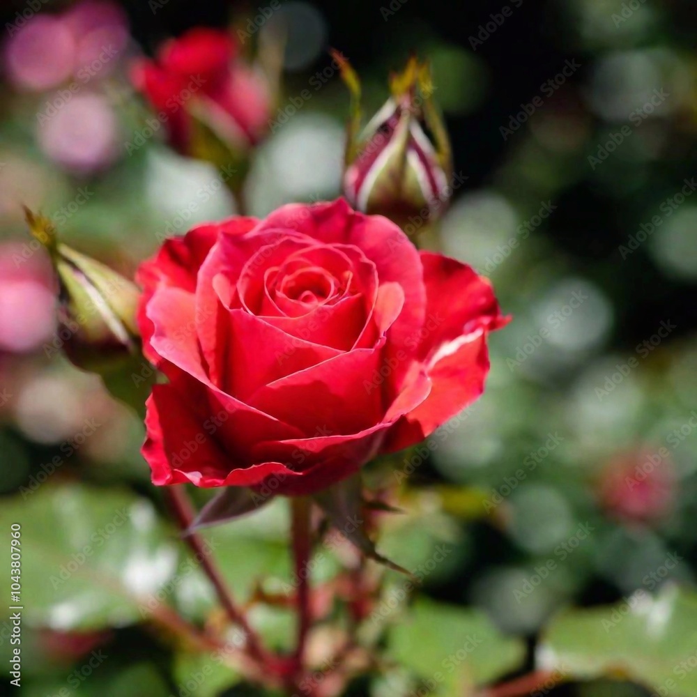 Rose with Thorny Stem: A close-up, eye-level shot of a rose with its thorny stem in focus. The deep focus highlights the contrast between the soft, delicate petals and the sharp, protective thorns. Rose with Thorny Stem: A close-up, eye-level shot of a rose with its thorny stem in focus. The deep focus highlights the contrast between the soft, delicate petals and the sharp, protective thorns.