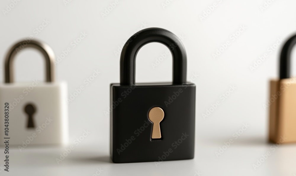 Naklejka premium Three different padlocks with a key on them - Technology