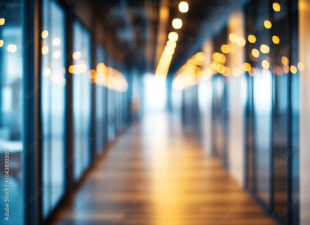 Abstract blurred image of a hallway with glass doors and light streaks. Abstract blurred image of a hallway with glass doors and light streaks.
