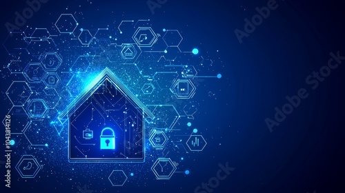 An illustration showing flat icons and symbols at the center of a technology background. This is a concept and idea for internet of things, communication, networks, innovation technology, system