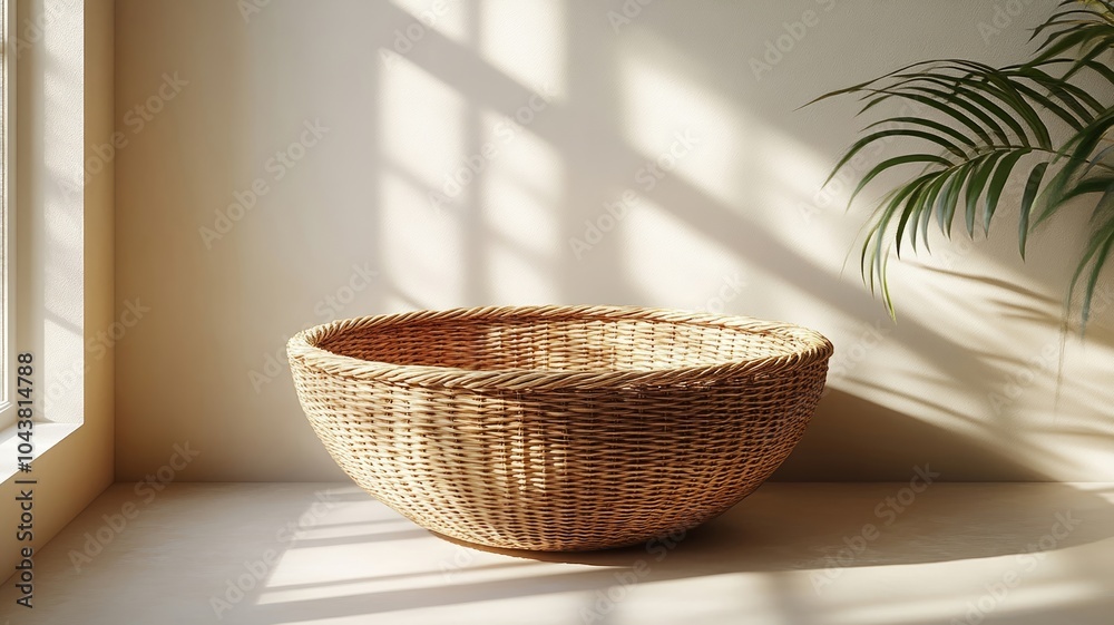 Fototapeta premium Handmade Wicker Basket In A Sunlit Room Interior