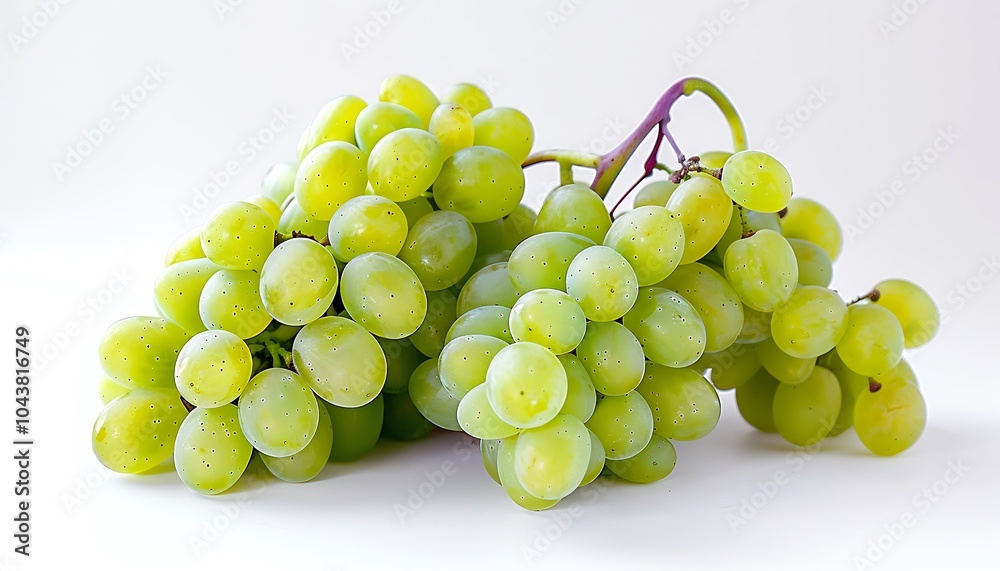 A bundle of fresh grapes with their rich green color lying on a clean white background capturing their juicy appeal A bundle of fresh grapes with their rich green color lying on a clean white background capturing their juicy appeal