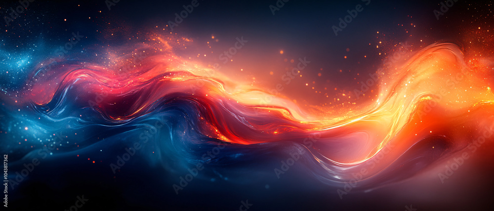 Obraz premium Abstract Liquid Light Swirling with Red, Orange, and Blue Colors