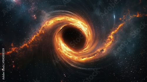 Exploration of black hole and event horizon in space. A haunting image of a black hole’s event horizon, Mysterious black hole in deep space.