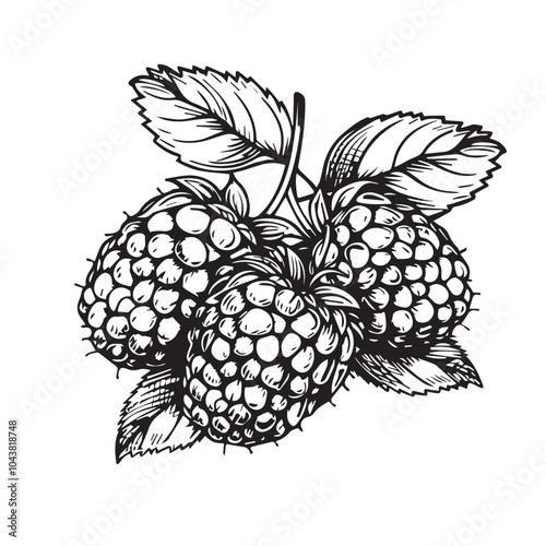 Raspberries In cartoon, hand-drawn flat style. image for social media, websites and UI. Isolated 2D vector design in logo, icon, sketch style, simple line vector, single color. AI Generative Art.