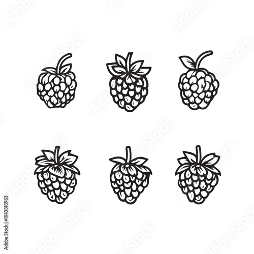 Raspberries In cartoon, hand-drawn flat style. image for social media, websites and UI. Isolated 2D vector design in logo, icon, sketch style, simple line vector, single color. AI Generative Art.