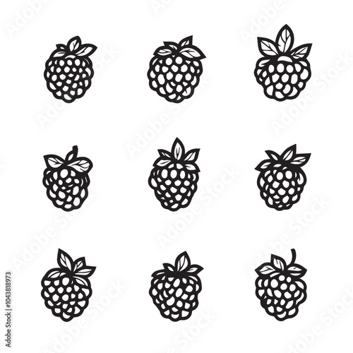 Raspberries In cartoon, hand-drawn flat style. image for social media, websites and UI. Isolated 2D vector design in logo, icon, sketch style, simple line vector, single color. AI Generative Art.