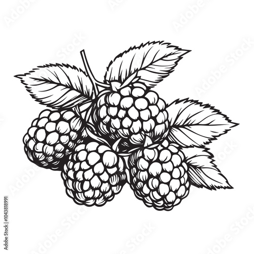 Raspberries In cartoon, hand-drawn flat style. image for social media, websites and UI. Isolated 2D vector design in logo, icon, sketch style, simple line vector, single color. AI Generative Art.
