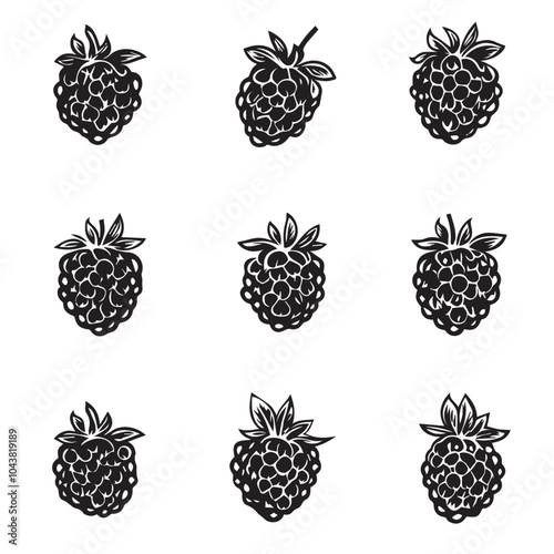 Raspberries In cartoon, hand-drawn flat style. image for social media, websites and UI. Isolated 2D vector design in logo, icon, sketch style, simple line vector, single color. AI Generative Art.
