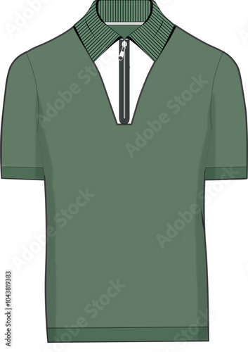 Green polo with half zip angle neck design