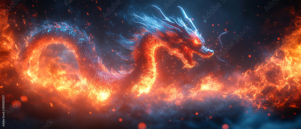 Fiery Dragon Emerging From Smoke and Fire Fiery Dragon Emerging From Smoke and Fire