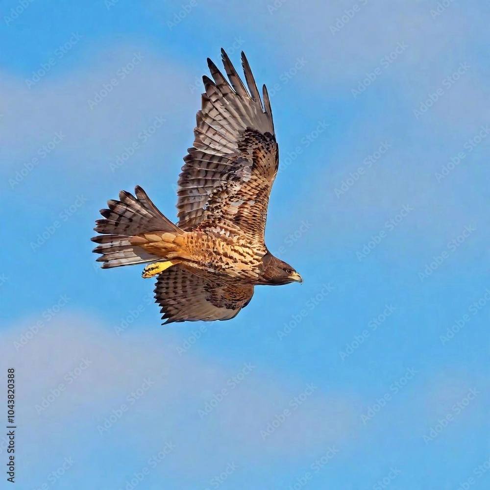Fototapeta premium A bird of prey circling high above a desert landscape