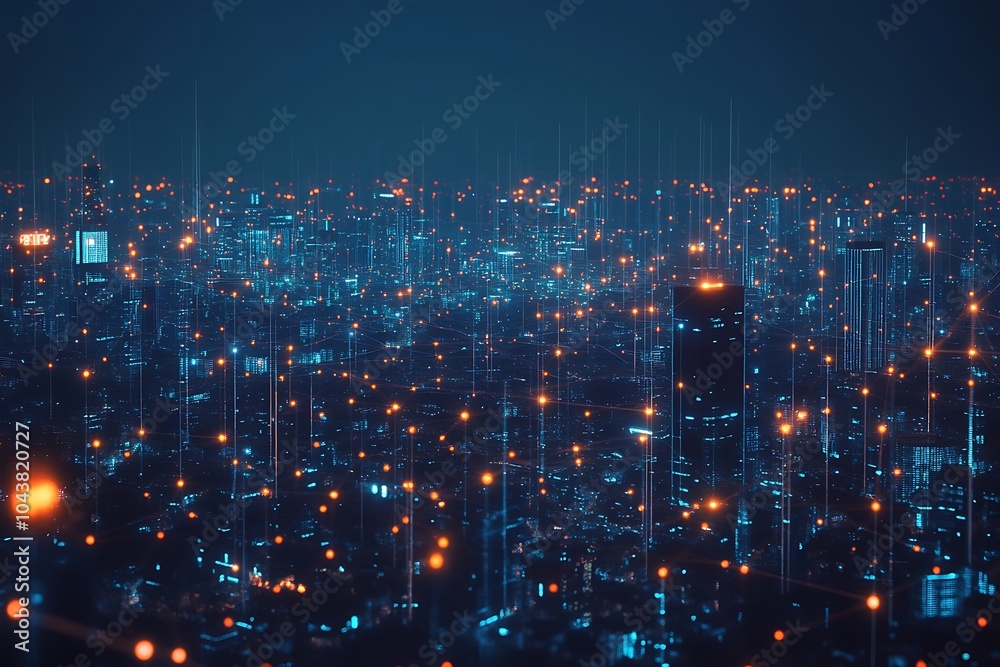 Obraz premium Cityscape with glowing network connection