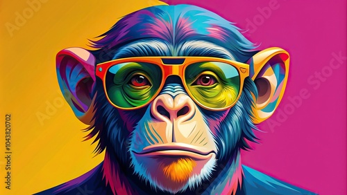 Pop art monkey with sunglasses in a vibrant and artistic pose