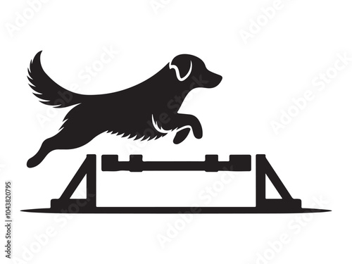 Silhouette of a Dog Performing Agility on a White Background.