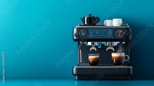Modern Black Coffee Machine in a Stylish Kitchen with Cup - Sleek Home Appliance Closeup