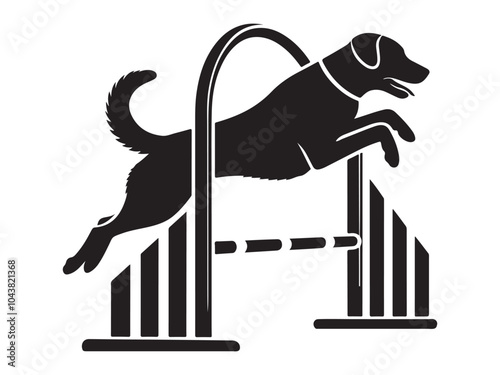 Silhouette of a Dog Performing Agility on a White Background.