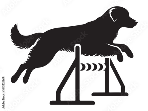 Silhouette of a Dog Performing Agility on a White Background.