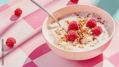 Delicious Oatmeal with Raspberries and Flax Seeds