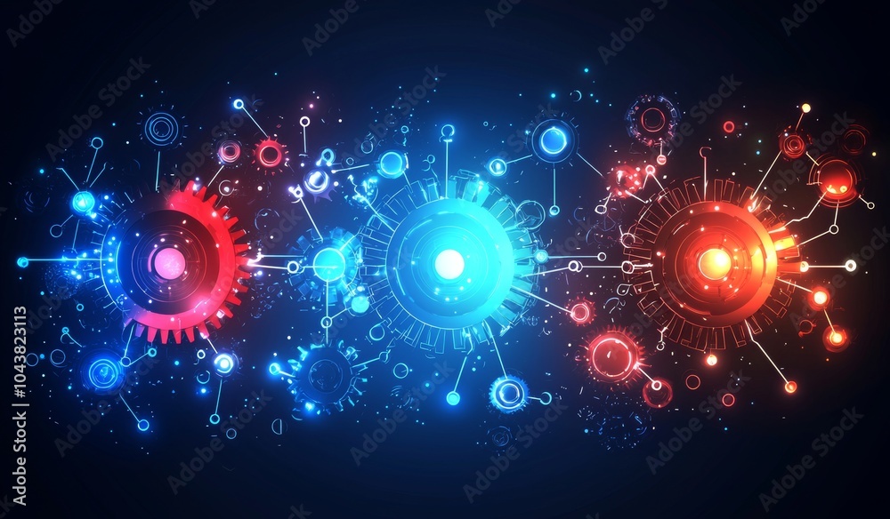 Fototapeta premium Science or technology abstract background with cogwheel. Wireframe spot surface illustration. Vector.