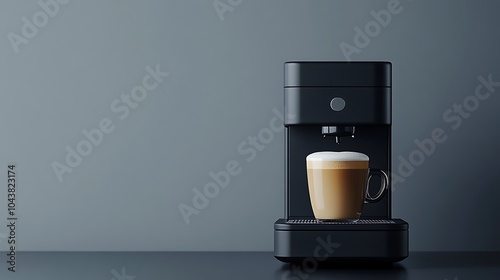 Modern Black Coffee Machine in a Stylish Kitchen with Cup - Sleek Home Appliance Closeup