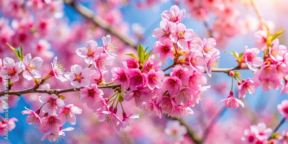 Sakura flowers blooming in springtime, Himalayan cherry blossom tree twig Sakura flowers blooming in springtime, Himalayan cherry blossom tree twig