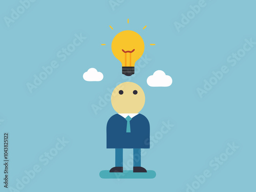 Businessman with a lightbulb idea, symbolizing innovation, leadership, and business success through creative thinking and strategic planning in the corporate world.