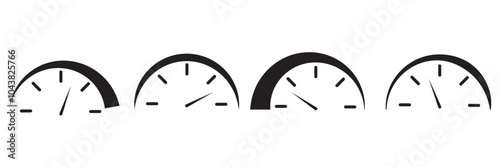 risk concept on speedometer, set of gauges from low to high