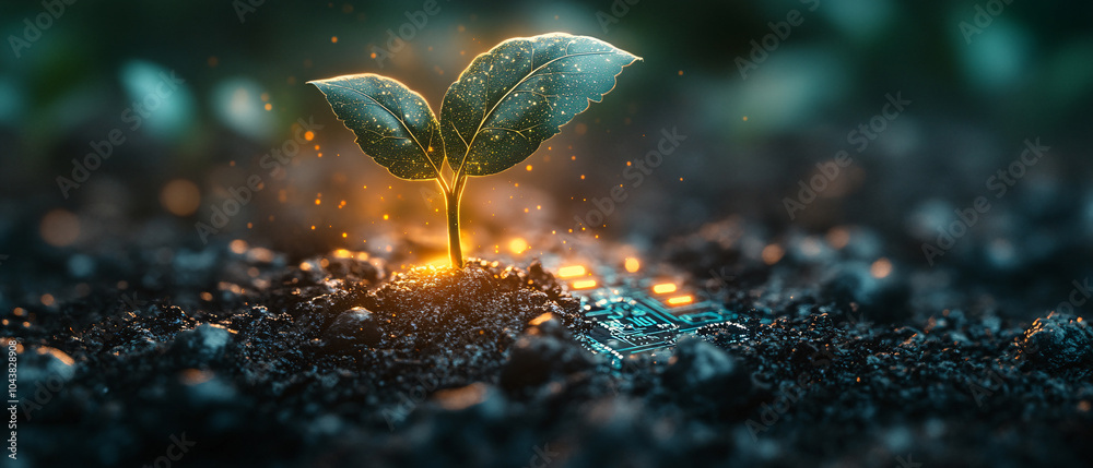 A Small Sprout Growing From Circuit Board Technology and Nature Concept, A Small Sprout Growing From Circuit Board Technology and Nature A Small Sprout Growing From Circuit Board Technology and Nature Concept, A Small Sprout Growing From Circuit Board Technology and Nature