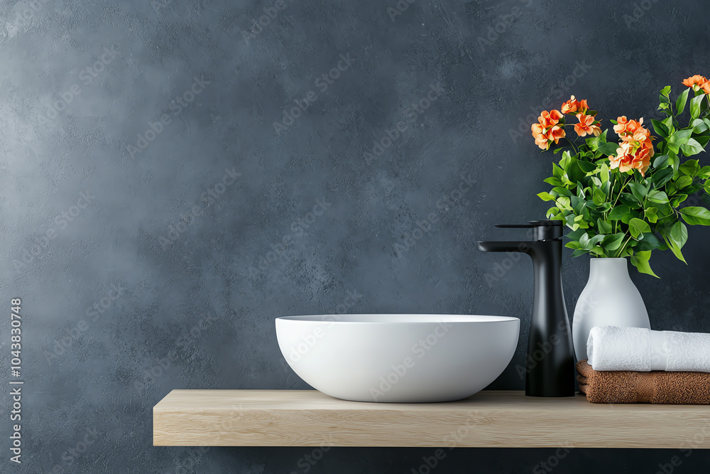 Elegant bathroom design a stylish sink and floral arrangement for a modern touch Elegant bathroom design a stylish sink and floral arrangement for a modern touch