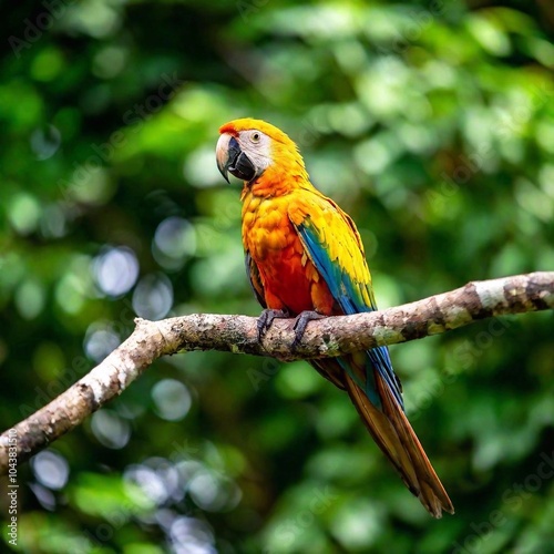 A group of colorful parrots perched on tropical tree branches
