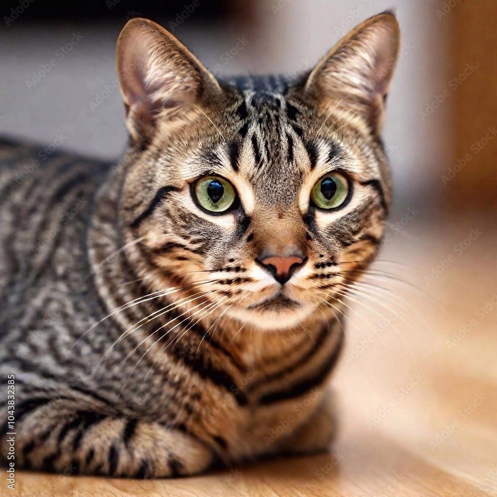 A close-up portrait of a cat face, the detailed focus on its pointed ears and sharp eyes while the fur around its neck and the room behind gently blur out of focus A close-up portrait of a cat face, the detailed focus on its pointed ears and sharp eyes while the fur around its neck and the room behind gently blur out of focus