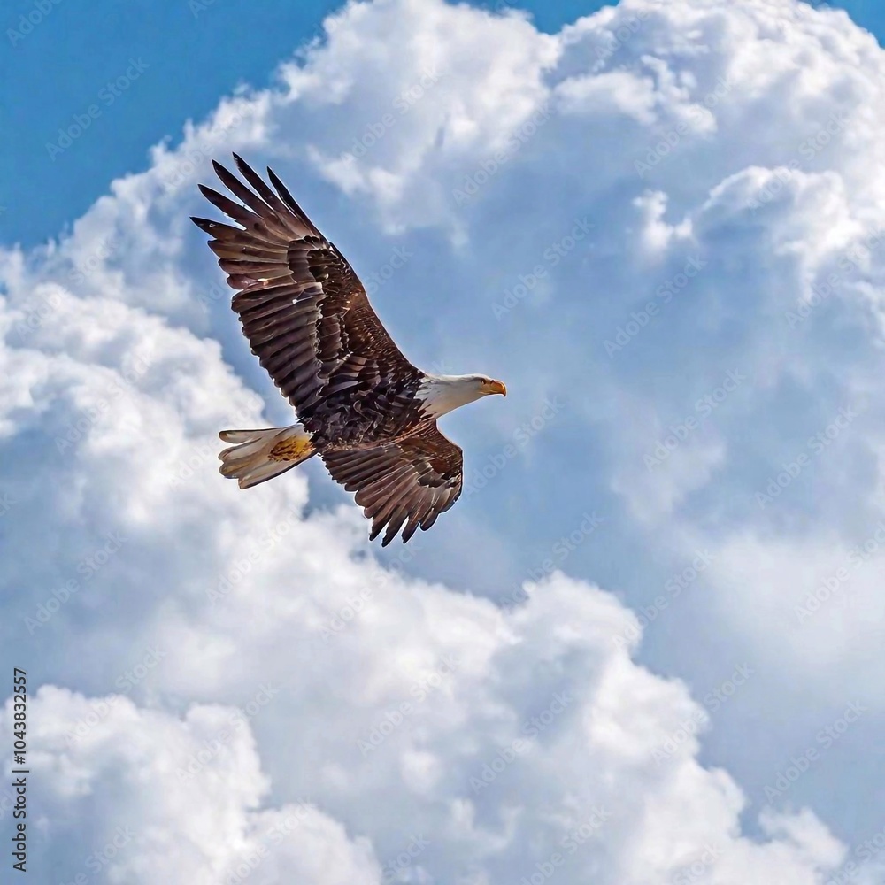 Obraz premium An eagle gliding through the clouds at high altitude