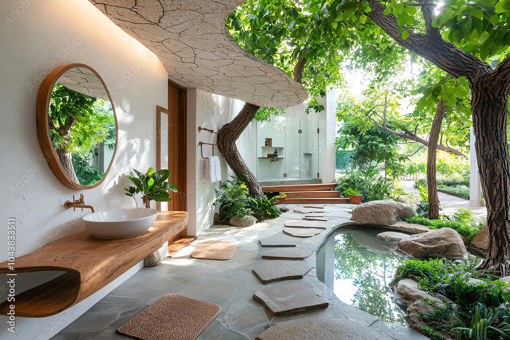 Fototapeta premium Transform your bathroom into a serene oasis with nature-inspired design elements