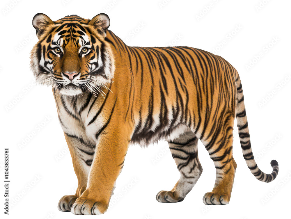 Obraz premium Majestic adult tiger showcasing its striking orange and black striped coat.