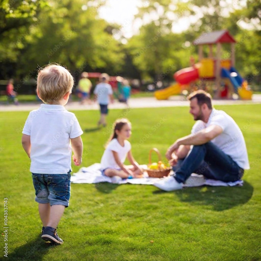 Fototapeta premium happy father playing with little son in the park on a summer day