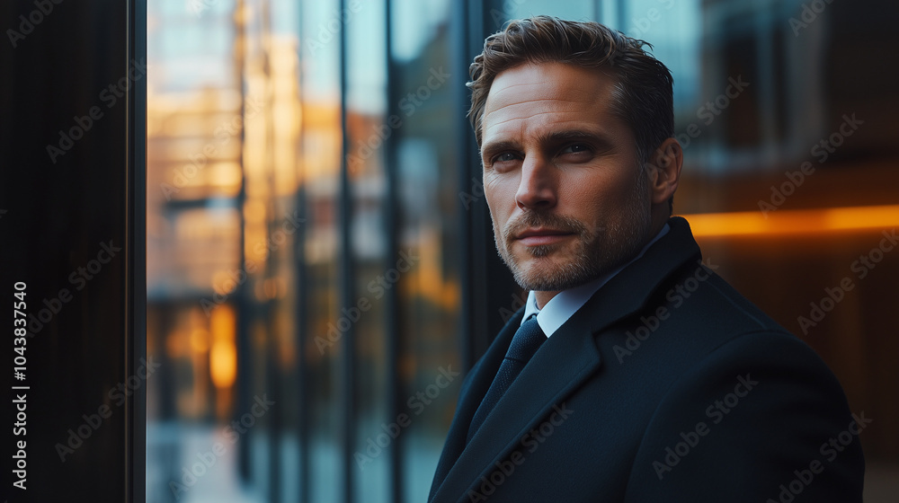 Obraz premium Confident American Businessman in Elegant Black Suit - formal wear