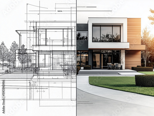 Concepto de arquitectura desde el dibujo hasta el final de obra