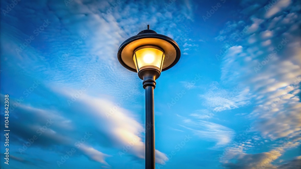 Public light fixture against sky background