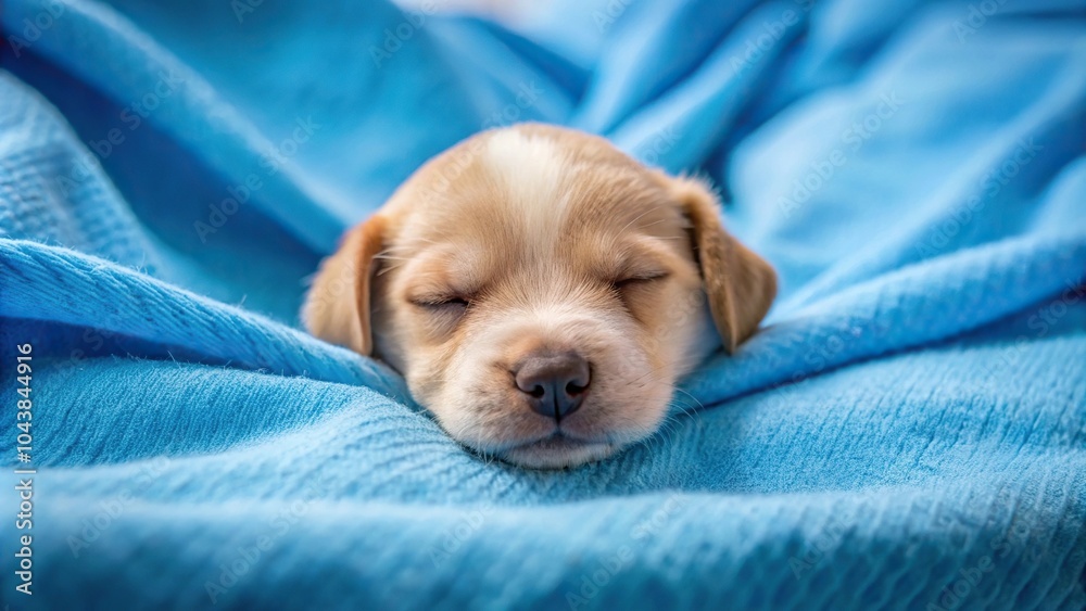 puppy sleeping on top of bed with blue duvet puppy sleeping on top of bed with blue duvet