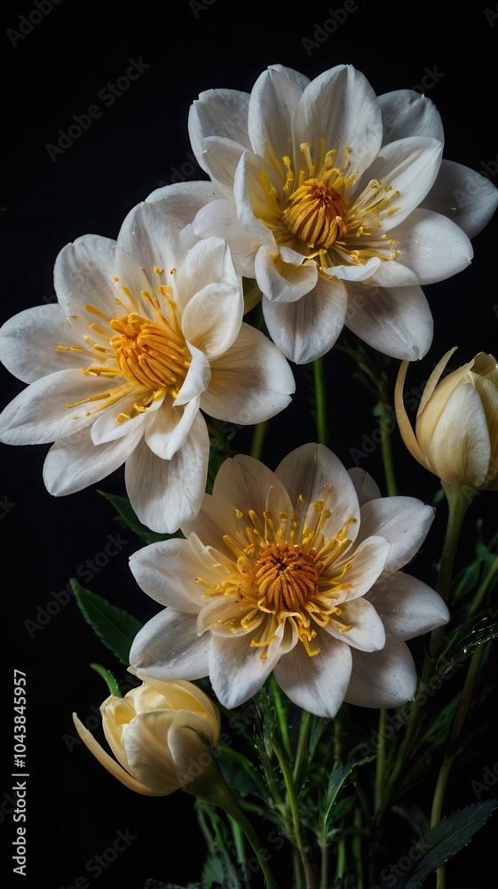 Obraz premium Flower, Petals, Red, Yellow, White, Roses, Plants, Pollen, Green